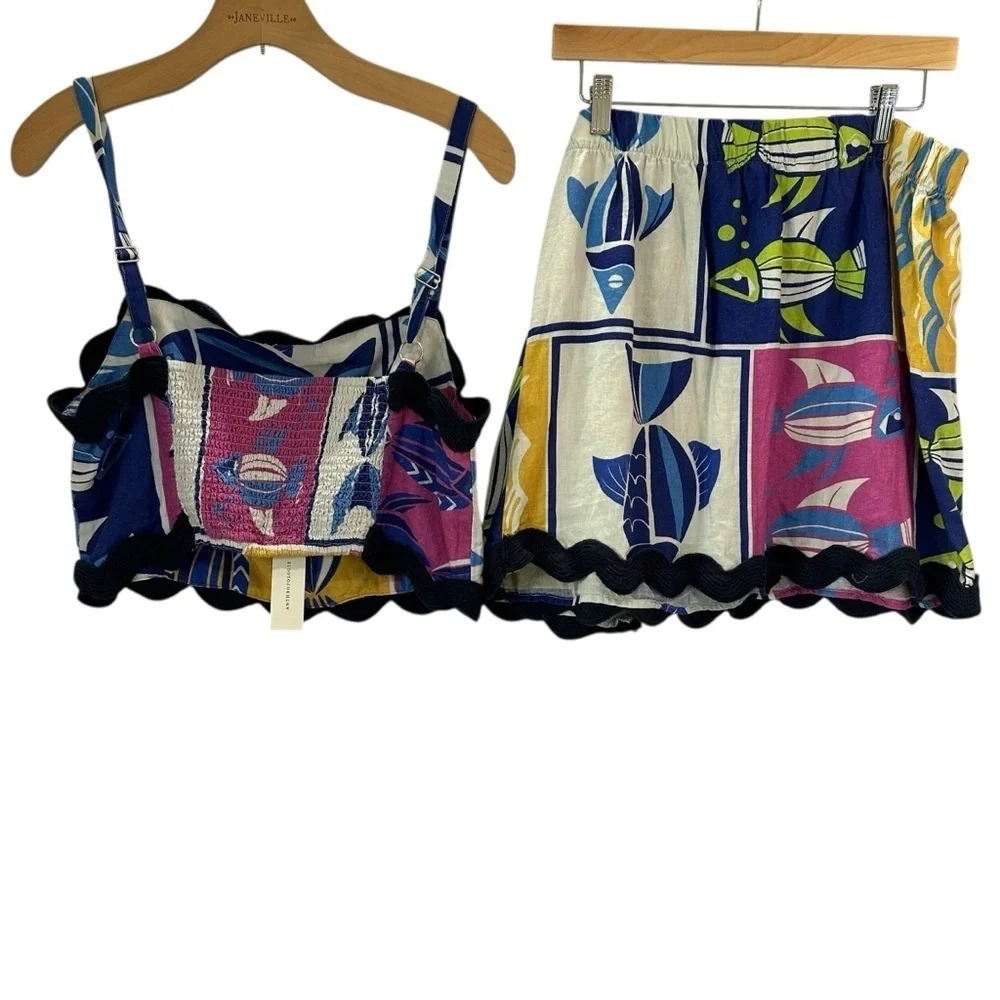 Anthropologie Celadine Scalloped Matching Skirt and Top 2 Piece Set Large NEW